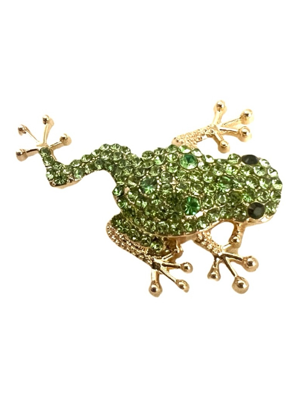 🧷🐸Small Green Frog Rhinestone and Gold Brooch